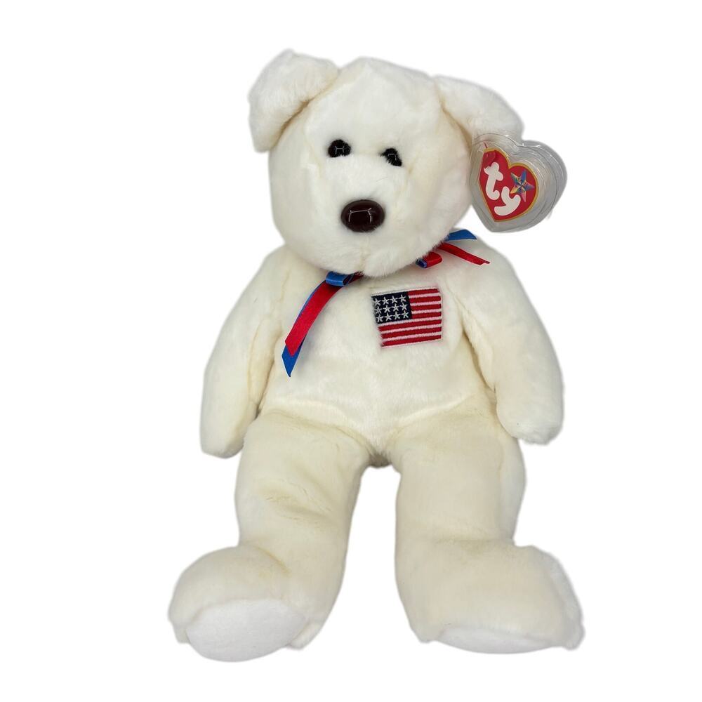 Ty Beanie Buddies Libearty Bear Plush White Blue Red Flag Vintage 2000 13 Inch